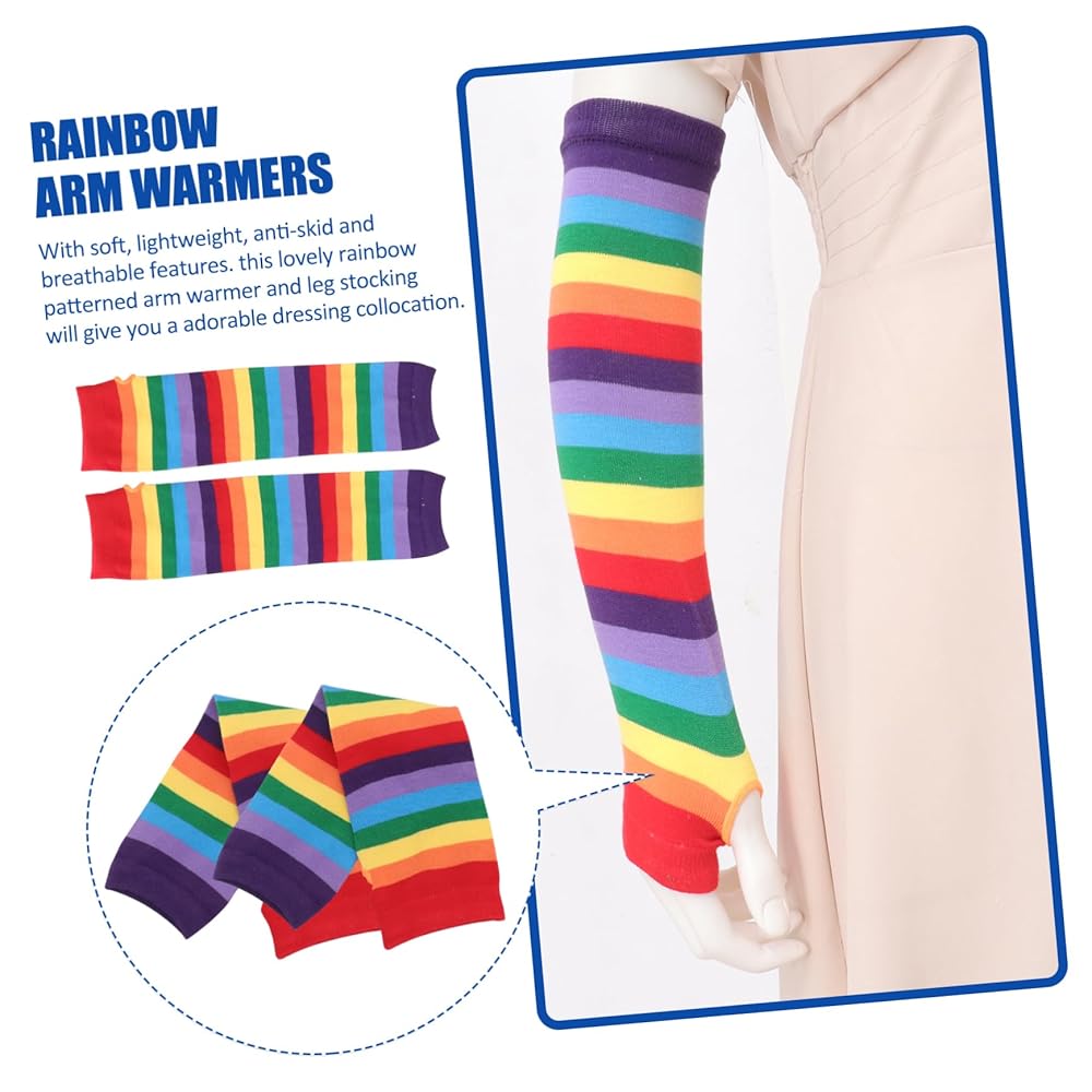 SAFIGLE Rainbow Striped Thigh High Stocking and Fingerless